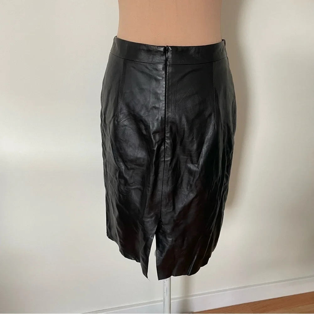 Milly Black Calf Leather Knee Length Back Vent Pencil Skirt Size 4
